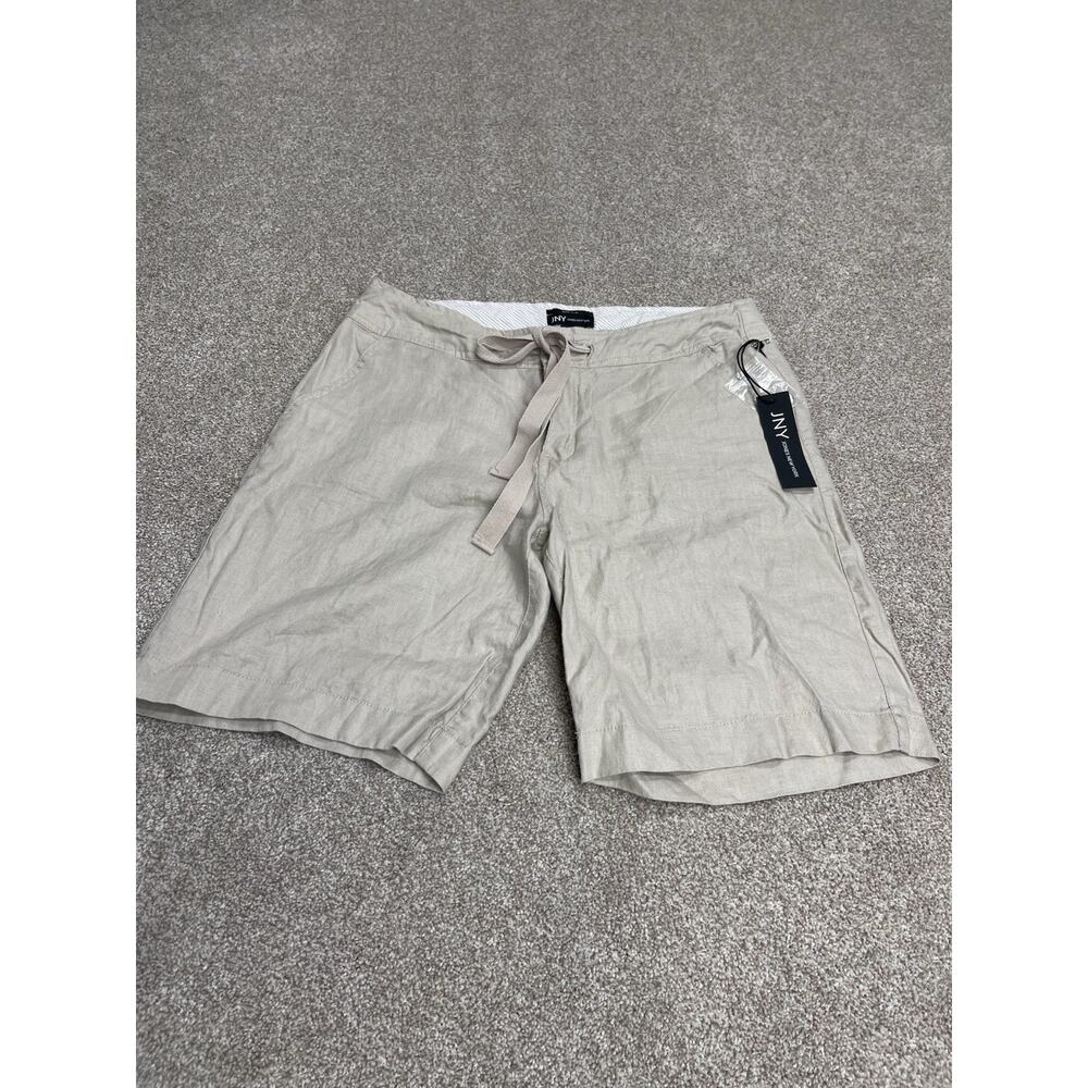 Coastal Nautical elevated casual JNY Linen Shorts 6 Tan Beige Bermuda Tie Waist